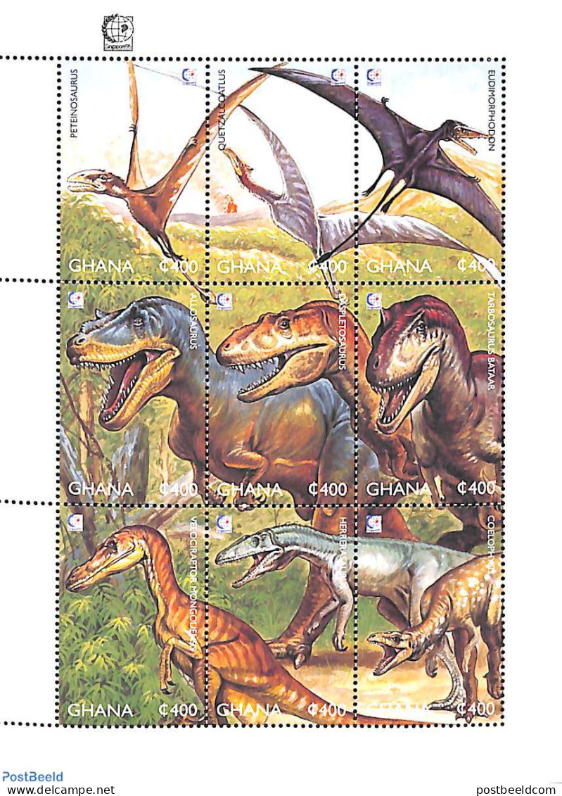Ghana 1995 Prehistoric Animals 9v M/s, Mint NH, Nature - Prehistoric Animals - Préhistoriques