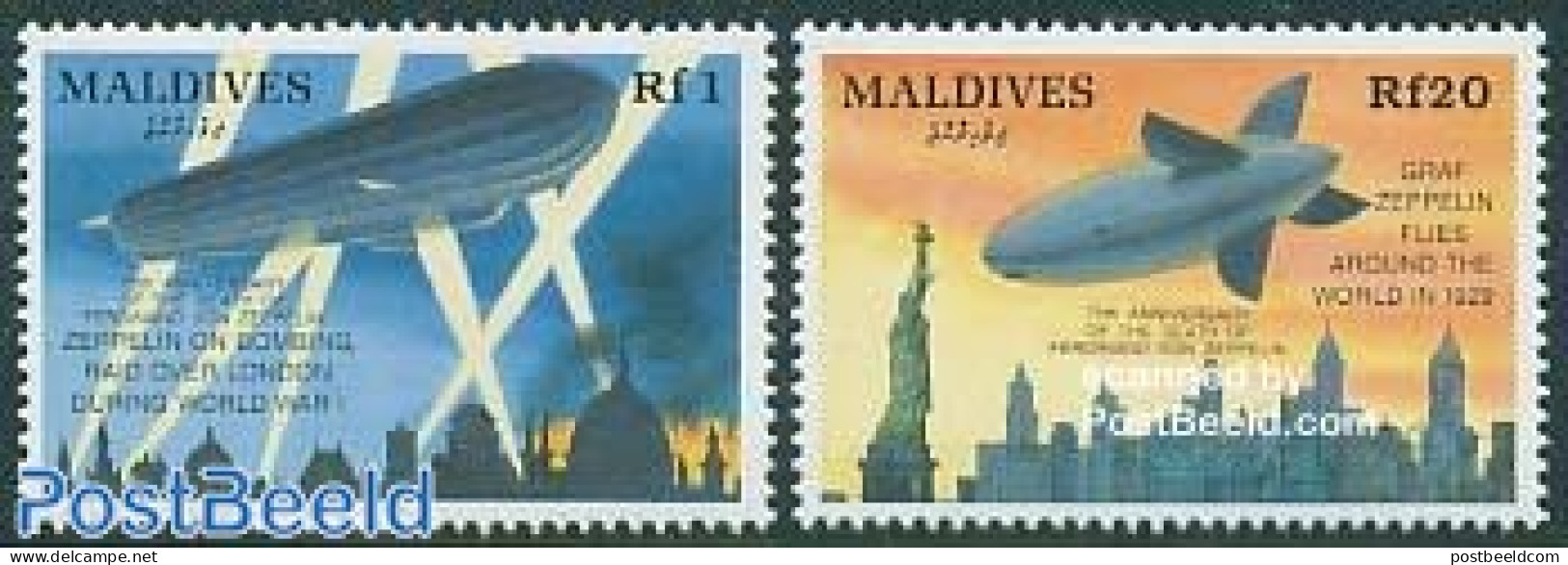 Maldives 1993 Graf Von Zeppelin 2v, Mint NH, History - Transport - Germans - Zeppelins - Zeppelins