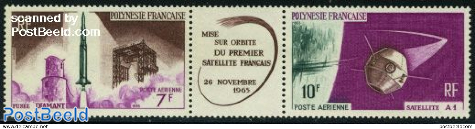 French Polynesia 1966 French Satellite 2v+tab [:T:], Mint NH, Transport - Various - Space Exploration - Joint Issues - Unused Stamps