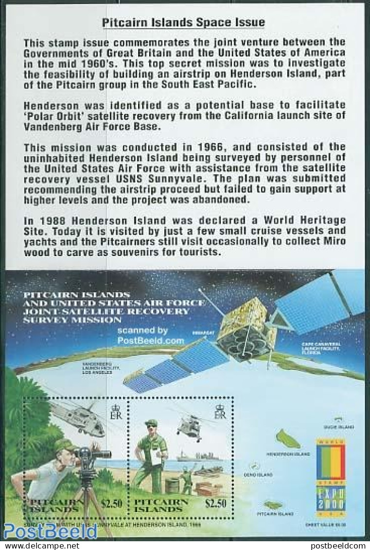 Pitcairn Islands 2000 World Stamp Expo S/s, Mint NH, Science - Transport - Weights & Measures - Helicopters - Ships An.. - Helicópteros