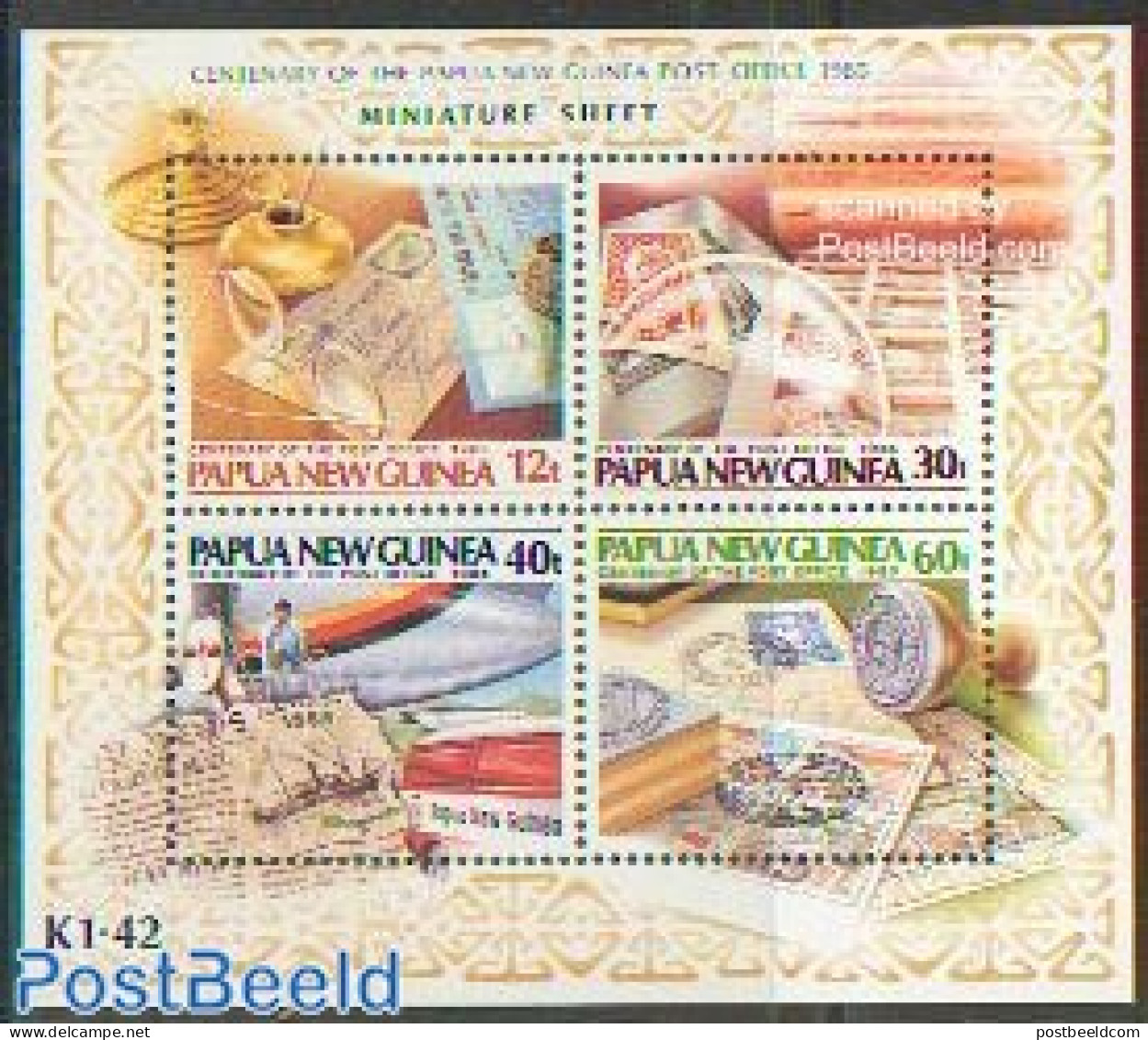 Papua New Guinea 1985 Post Office Centenary S/s, Mint NH, History - Transport - Newspapers & Journalism - Post - Stamp.. - Poste