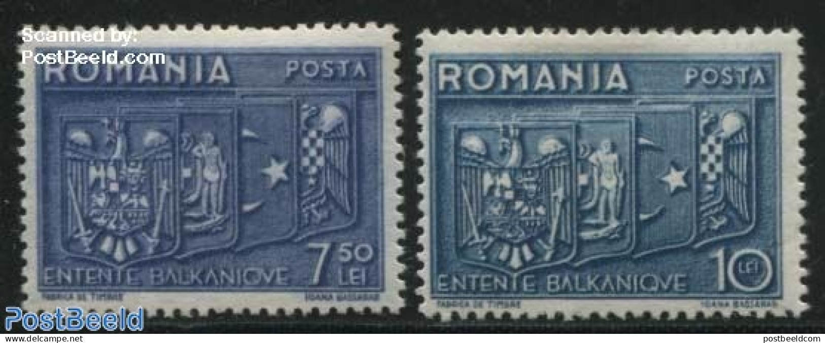 Romania 1938 Balkan Entente 2v, Mint NH, History - Various - Coat Of Arms - Europa Hang-on Issues - Joint Issues - Ongebruikt