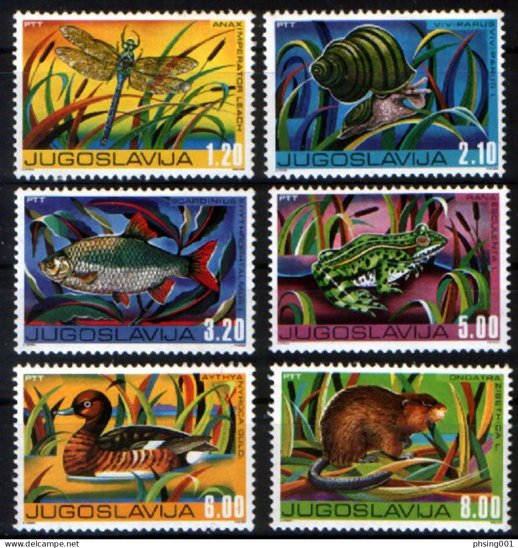 Yugoslavia 1976 Fauna Beaver Duck Frog Fish Snail Insects Dragonfly, Set MNH - Neufs