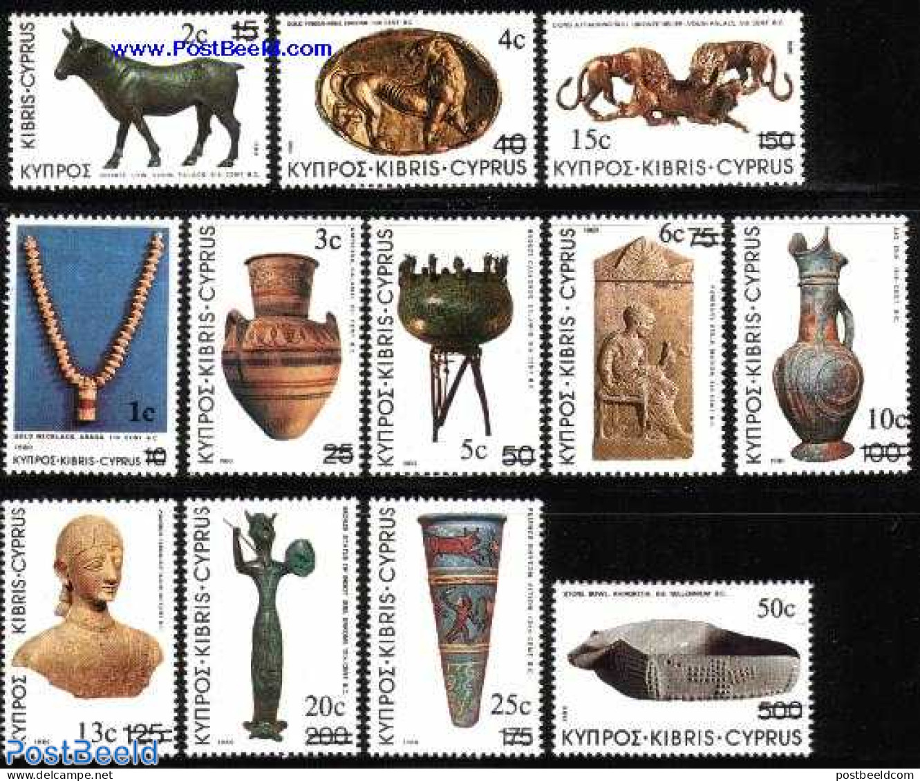 Cyprus 1983 Definitives Overprints 12v, Mint NH, History - Archaeology - Art - Art & Antique Objects - Ceramics - Unused Stamps
