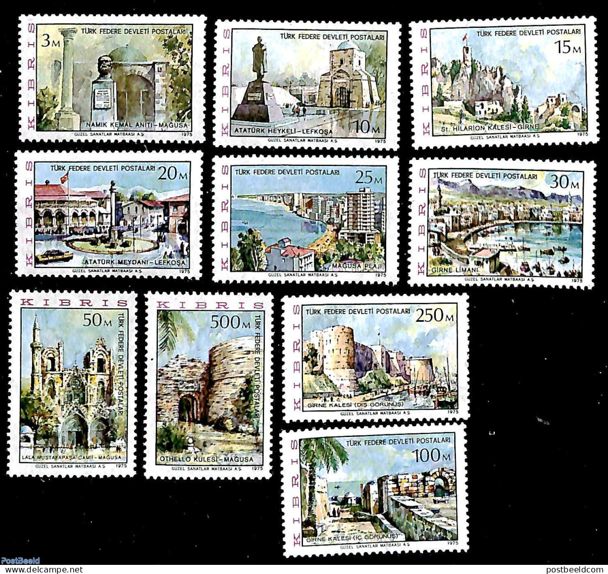 Turkish Cyprus 1975 Definitives 10v, Mint NH, Art - Architecture - Castles & Fortifications - Châteaux