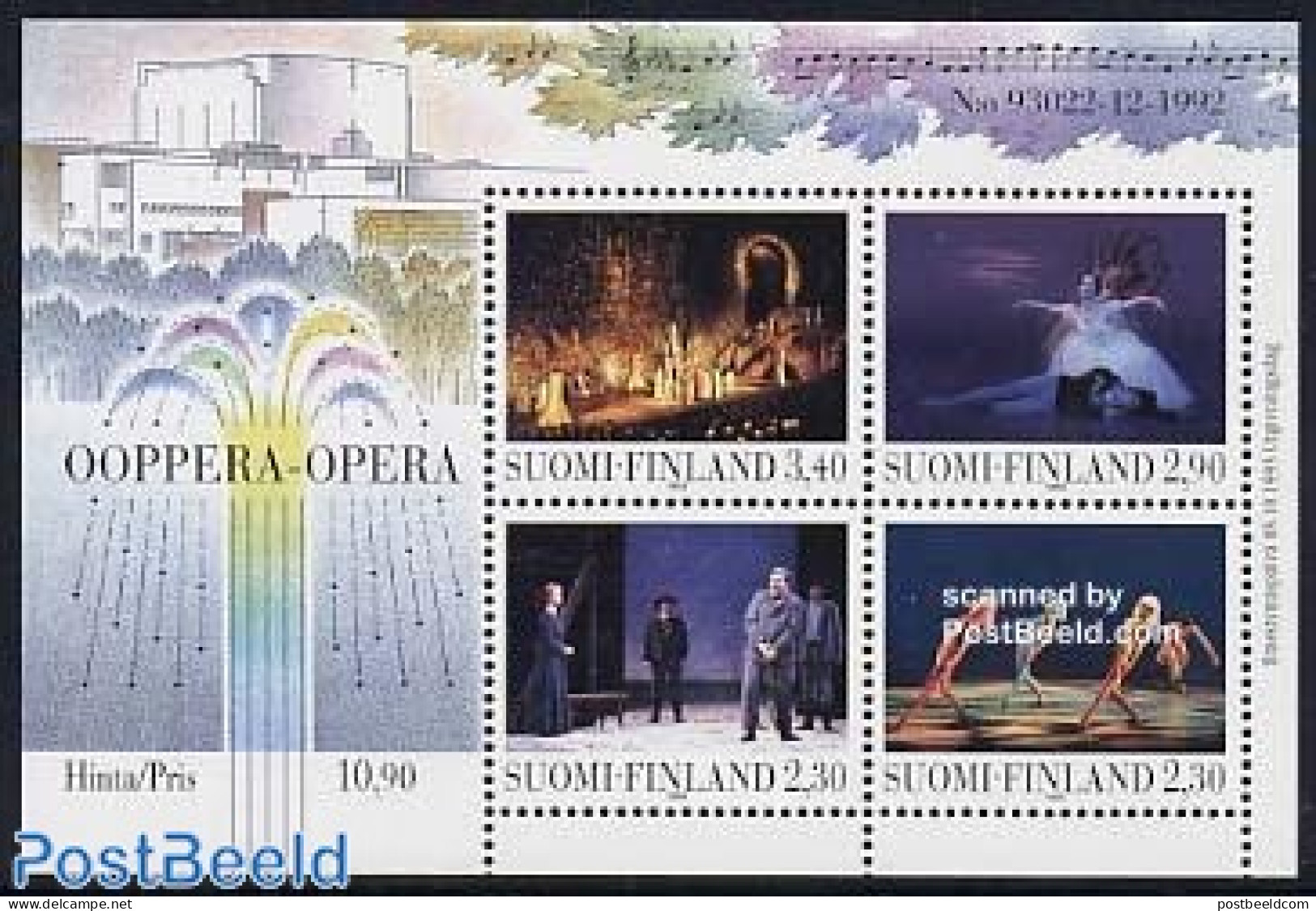 Finland 1993 Opera House S/s, Mint NH, Performance Art - Dance & Ballet - Music - Theatre - Neufs