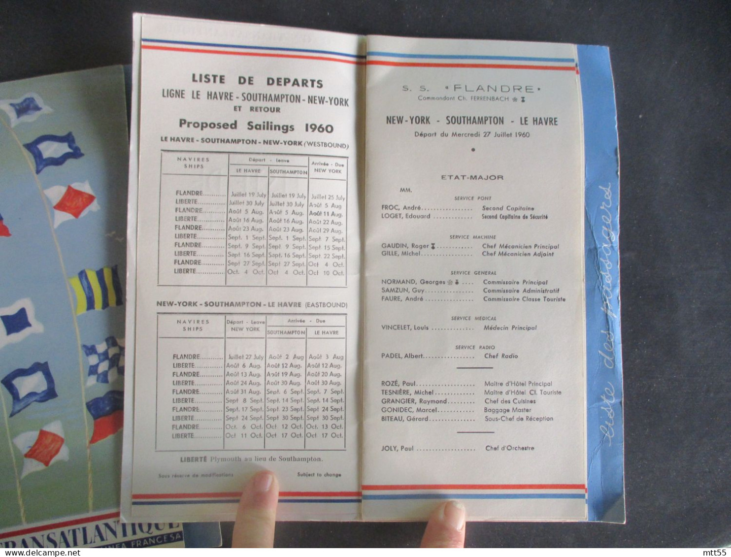 C G T COMPAGNIE TRANSATLANTIQUE PAQUEBOT FLANDRE LISTE DES PASSAGERS  ALLER ET RETOUR 1960 - Tourism Brochures