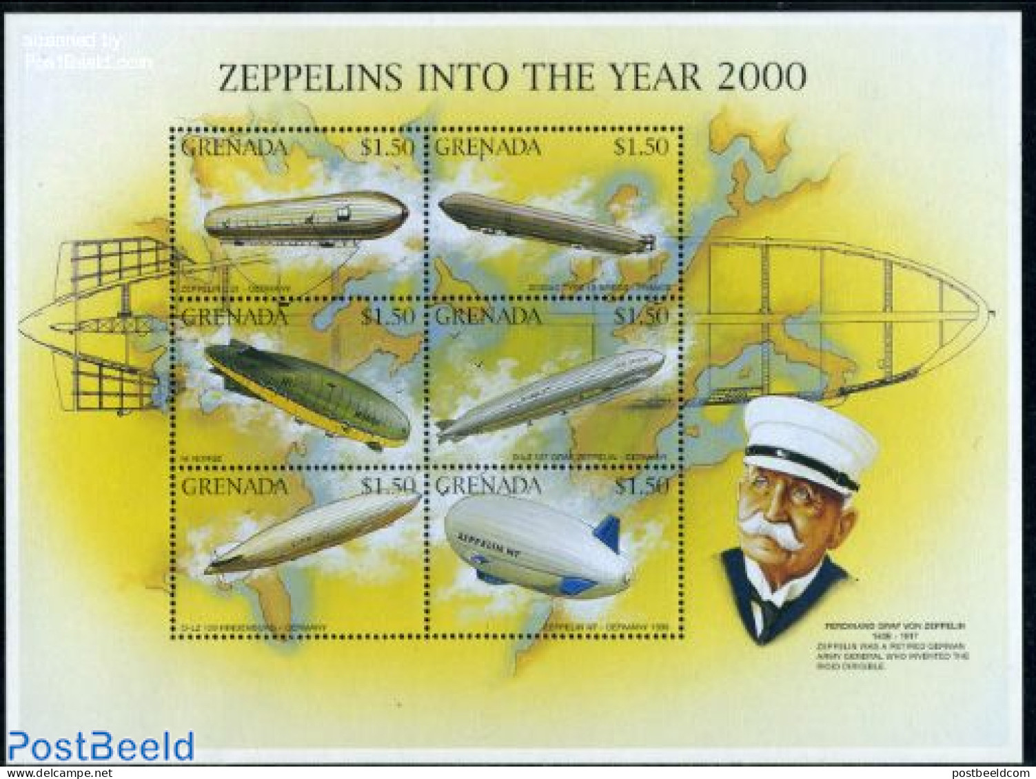 Grenada 1996 Airships 6v M/s (6x$1.50), Mint NH, Transport - Zeppelins - Zeppelins