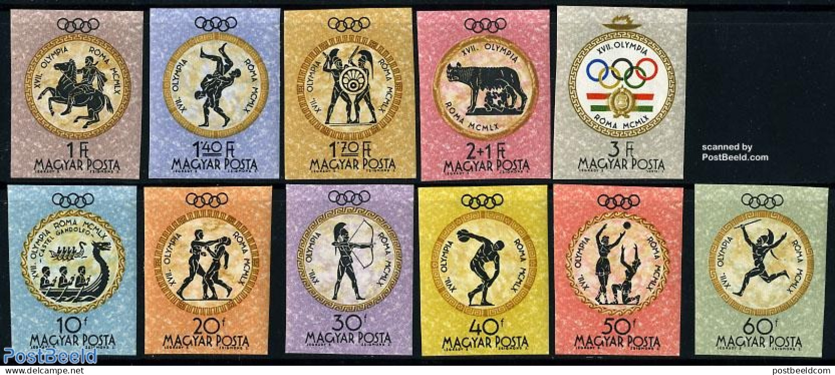 Hungary 1960 Olympic Games 11v Imperforated, Mint NH, Nature - Sport - Horses - Athletics - Kayaks & Rowing - Olympic .. - Unused Stamps