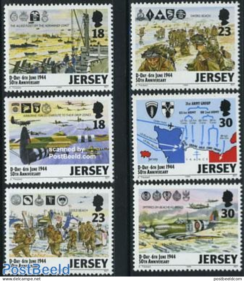 Jersey 1994 D-day 6v, Mint NH, History - Transport - Various - Militarism - World War II - Aircraft & Aviation - Ships.. - Militaria
