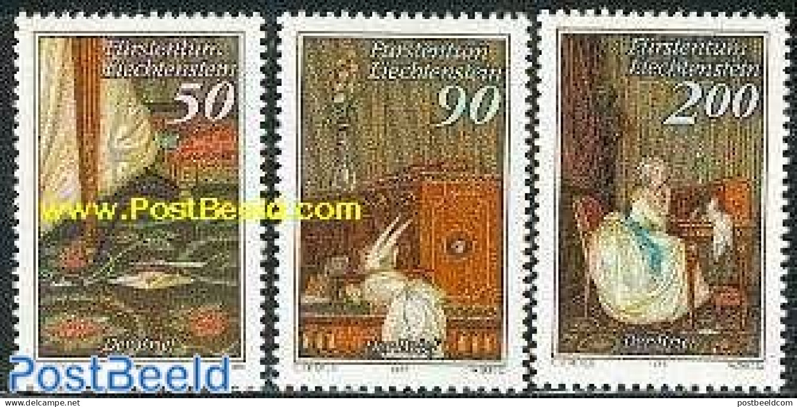 Liechtenstein 1988 The Letter In Paintings 3v, Mint NH, Post - Art - Paintings - Unused Stamps