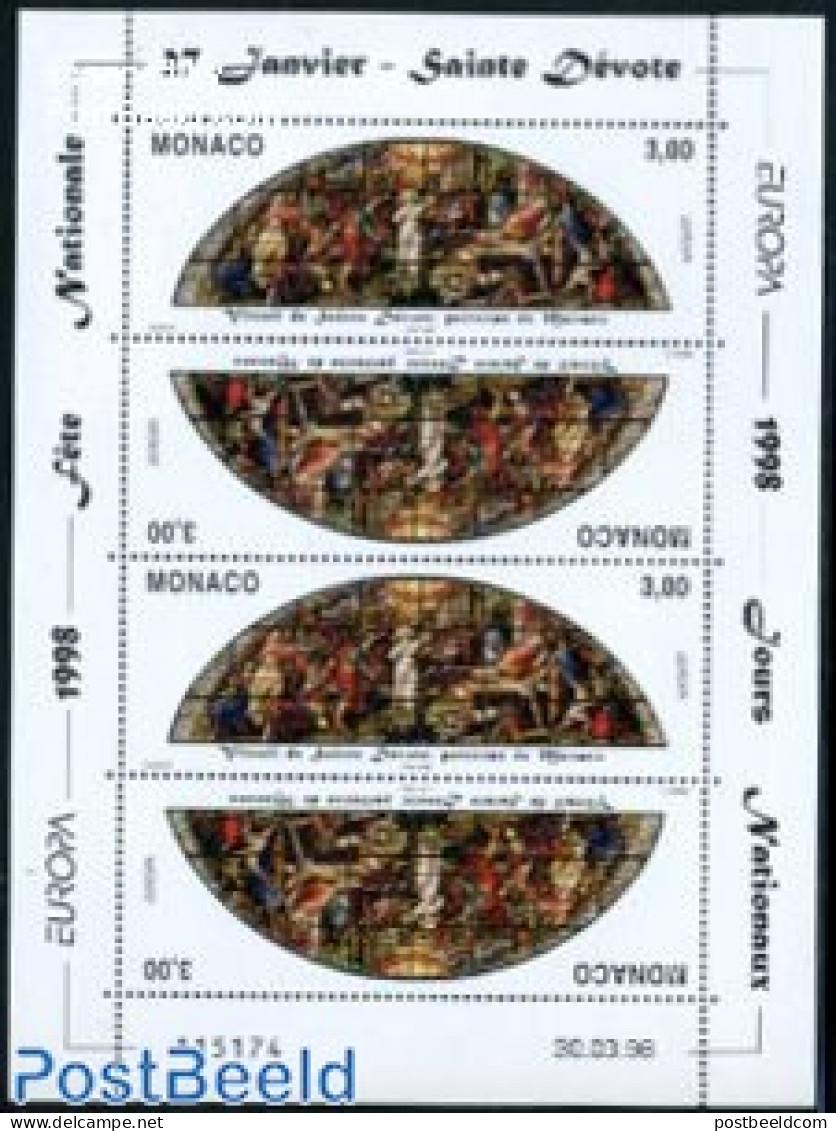 Monaco 1998 Europa, M/s, Mint NH, History - Europa (cept) - Art - Stained Glass And Windows - Unused Stamps