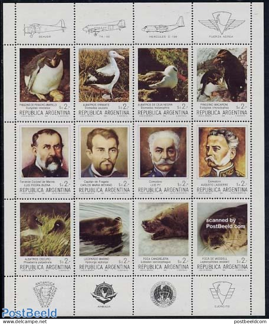 Argentina 1983 Antarctica 12v M/s, Mint NH, Nature - Science - Birds - Penguins - Sea Mammals - The Arctic & Antarctica - Ungebraucht