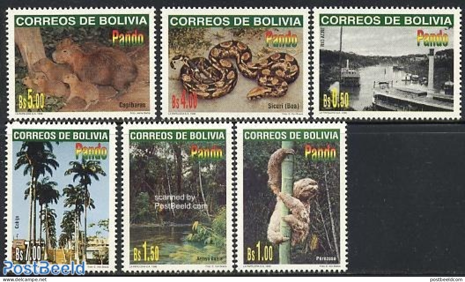 Bolivia 1998 Pando 6v, Mint NH, Nature - Transport - Animals (others & Mixed) - Snakes - Trees & Forests - Ships And B.. - Rotary, Lions Club