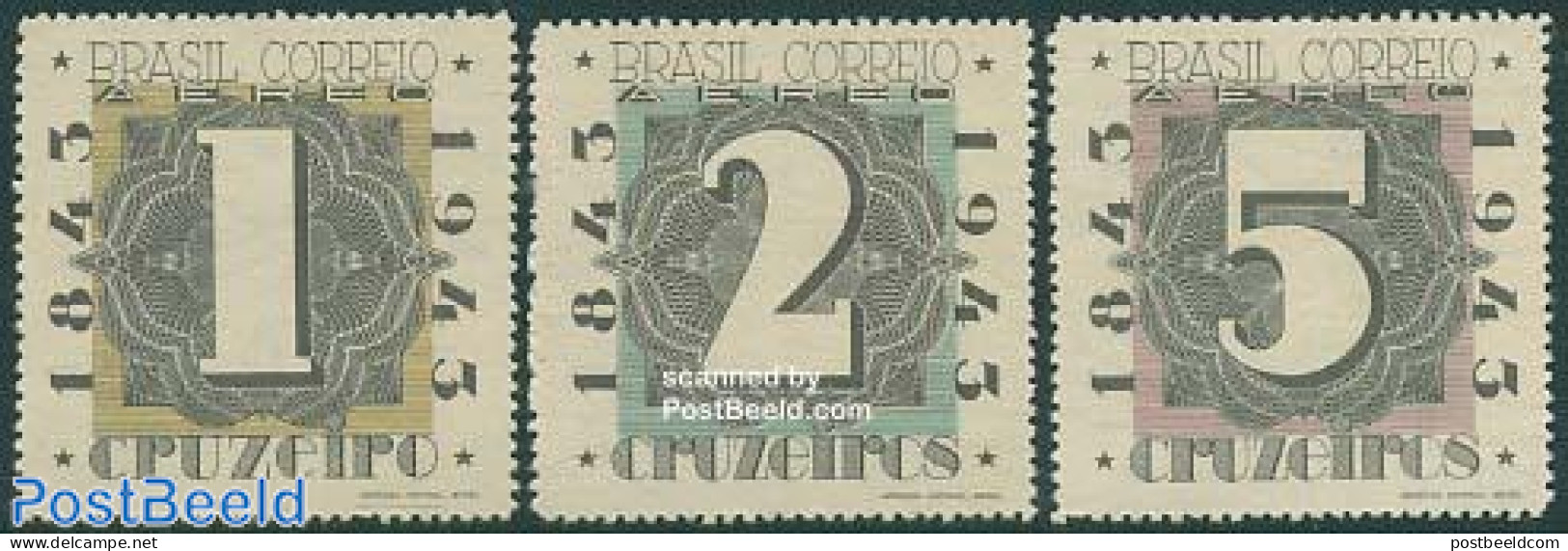Brazil 1943 Stamp Centenary 3v, Mint NH, 100 Years Stamps - Unused Stamps