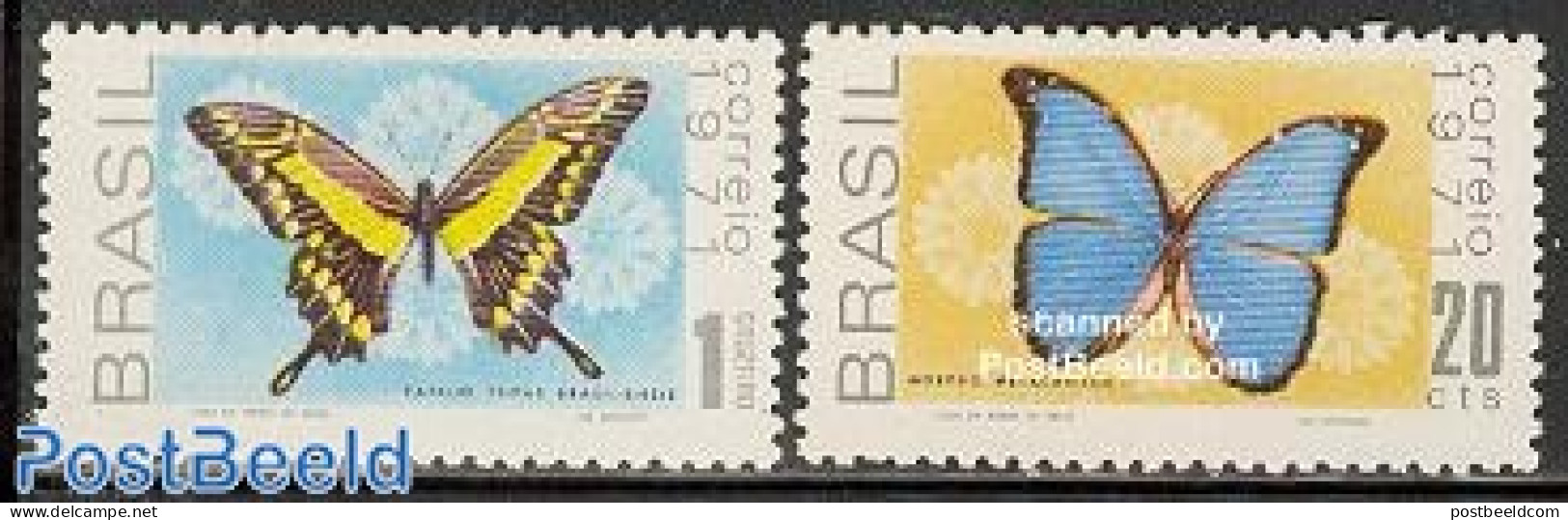 Brazil 1971 Butterflies 2v, Mint NH, Nature - Butterflies - Unused Stamps