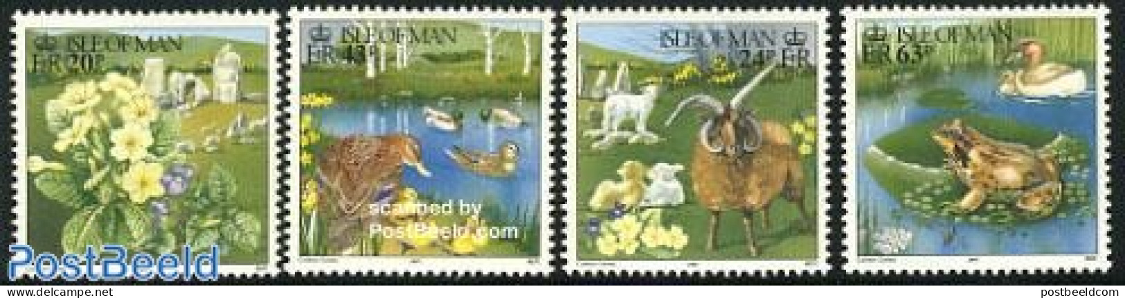 Isle Of Man 1997 Spring 4v, Mint NH, Nature - Animals (others & Mixed) - Ducks - Flowers & Plants - Frogs & Toads - Man (Ile De)