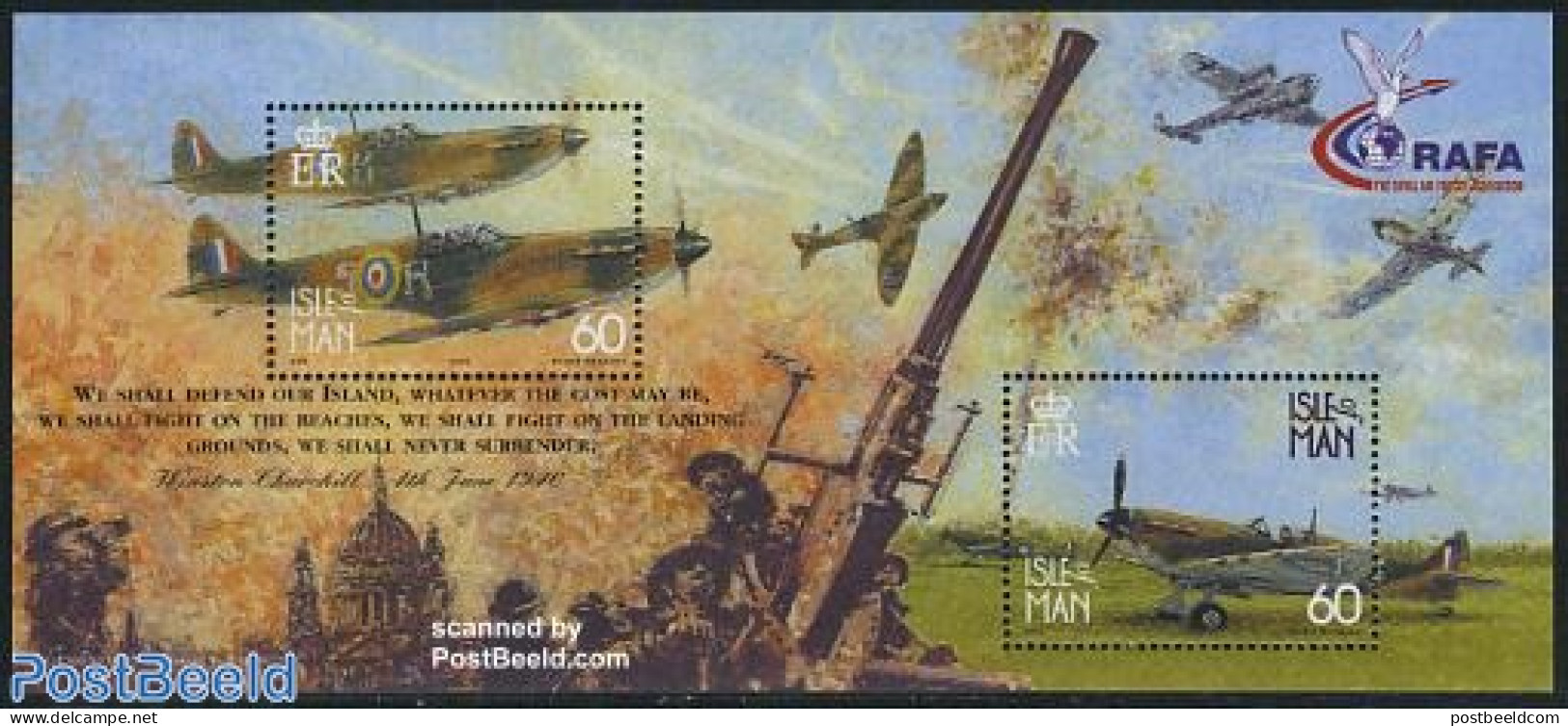 Isle Of Man 2000 Battle Of Britain S/s, Mint NH, History - Transport - Militarism - World War II - Aircraft & Aviation - Militaria