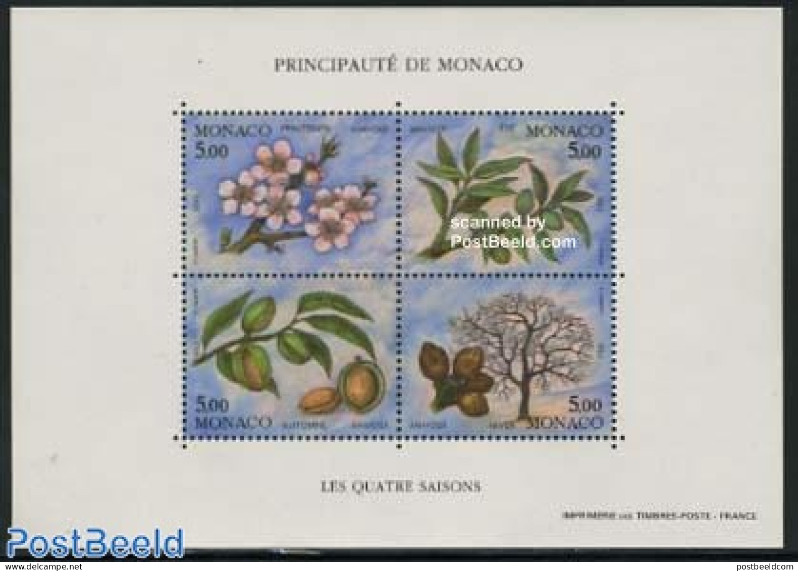 Monaco 1993 Four Seasons S/s, Mint NH, Nature - Flowers & Plants - Trees & Forests - Neufs