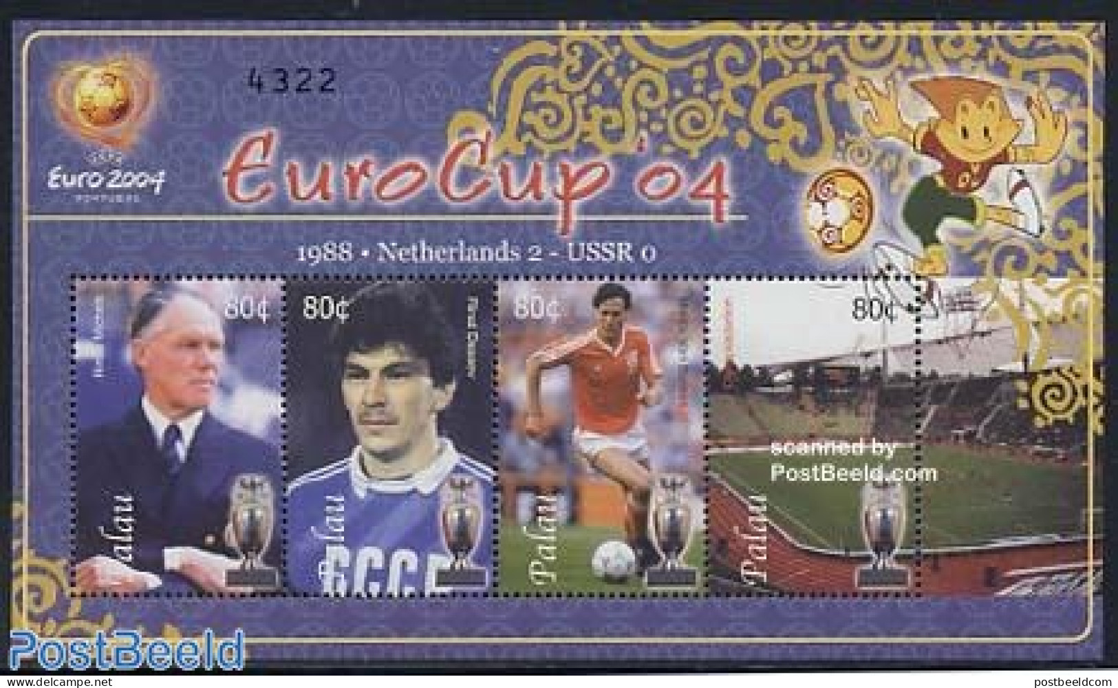 Palau 2004 EC Football 4v M/s, Rinus Michels, Mint NH, History - Sport - Netherlands & Dutch - Football - Géographie