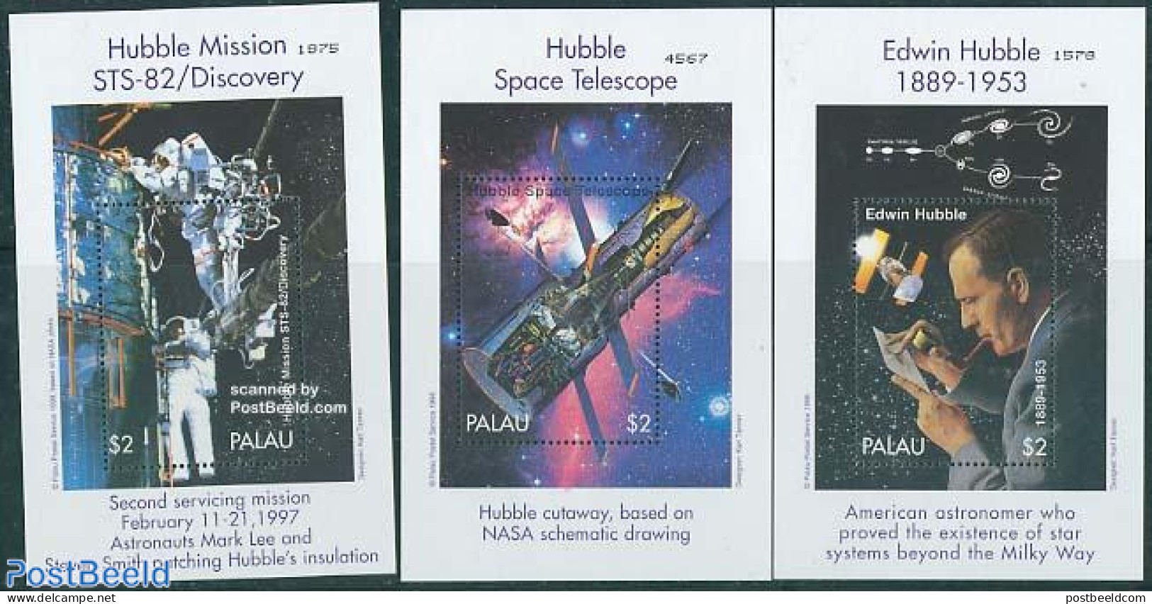 Palau 1998 Hubble 3 S/s, Mint NH, Science - Transport - Astronomy - Space Exploration - Astrologie