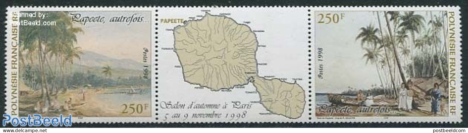 French Polynesia 1998 Old Views 2v+tab [:T:], Mint NH, Nature - Various - Trees & Forests - Maps - Unused Stamps