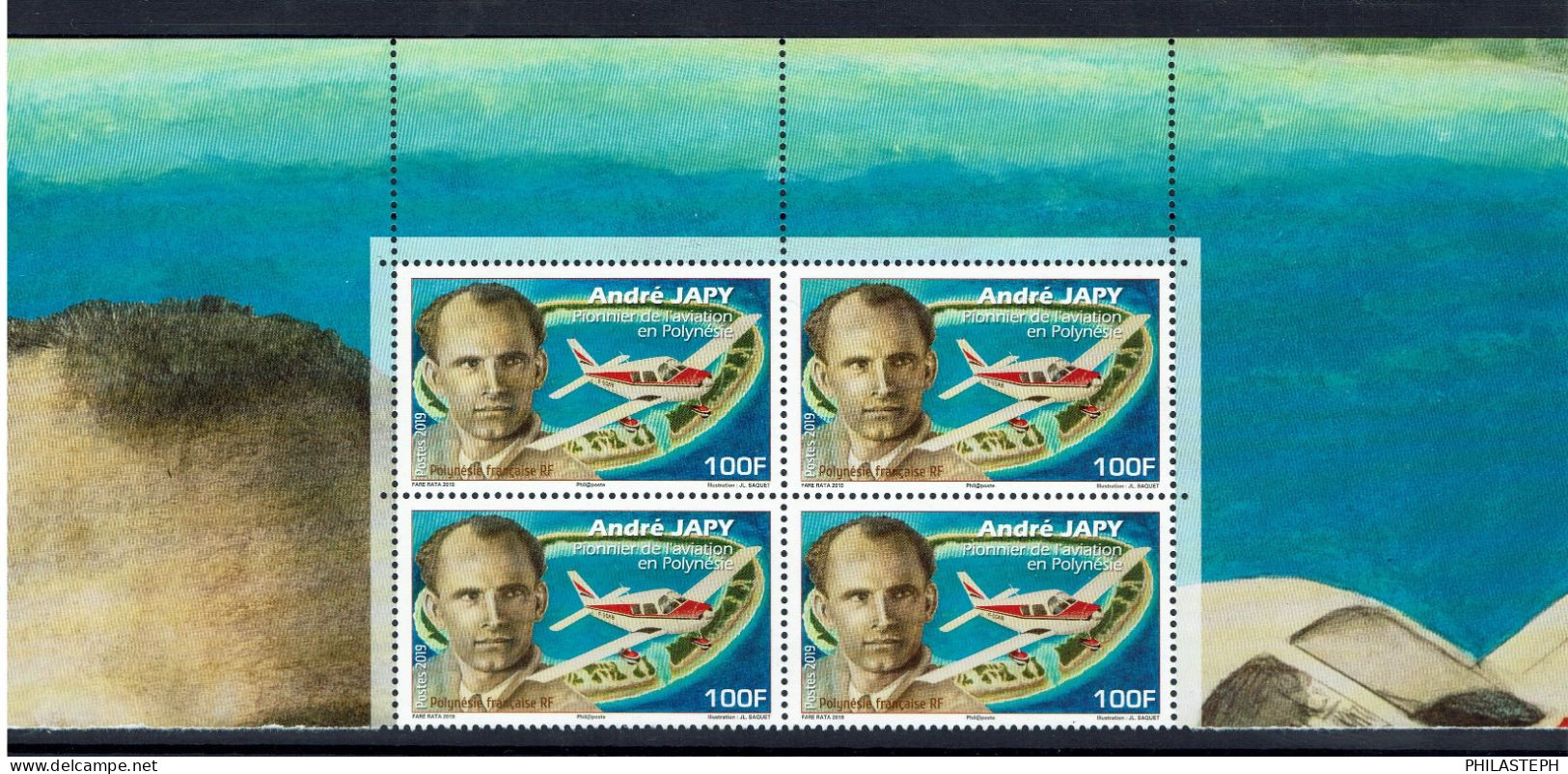 POLYNESIE 2019 - YT 1226 BLOC DE 4 HDF - André JAPY - Pionnier De L'aviation En Polynésie NEUF ** - Unused Stamps