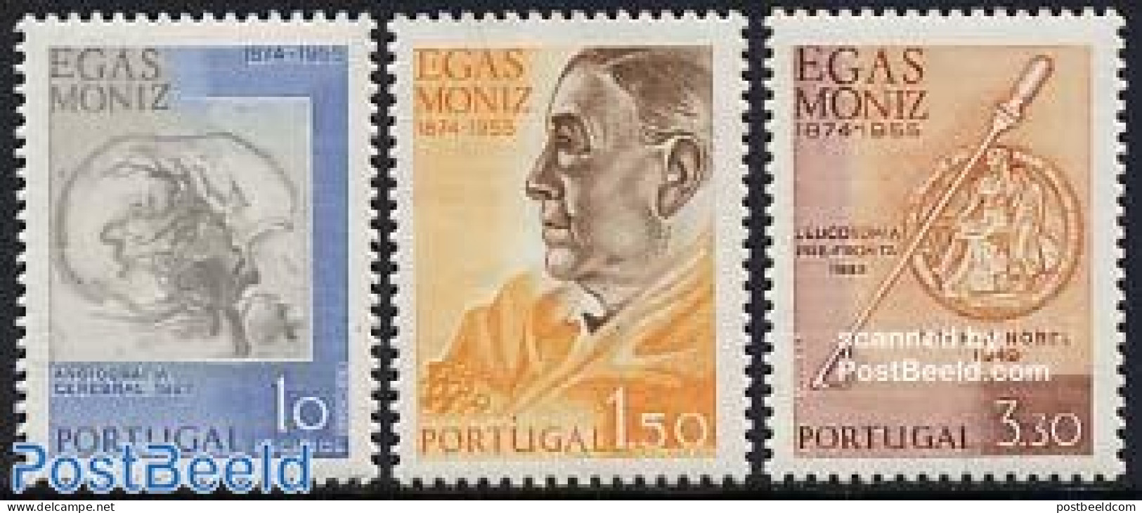 Portugal 1974 E. Moniz 3v, Mint NH, Health - History - Health - Nobel Prize Winners - Neufs