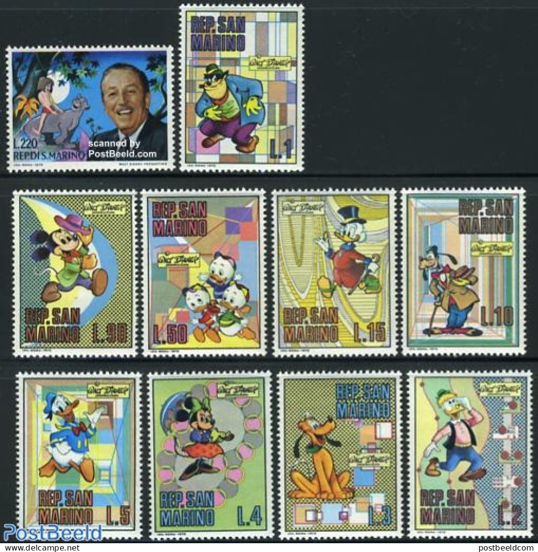 San Marino 1970 Walt Disney 10v, Mint NH, Art - Disney - Neufs