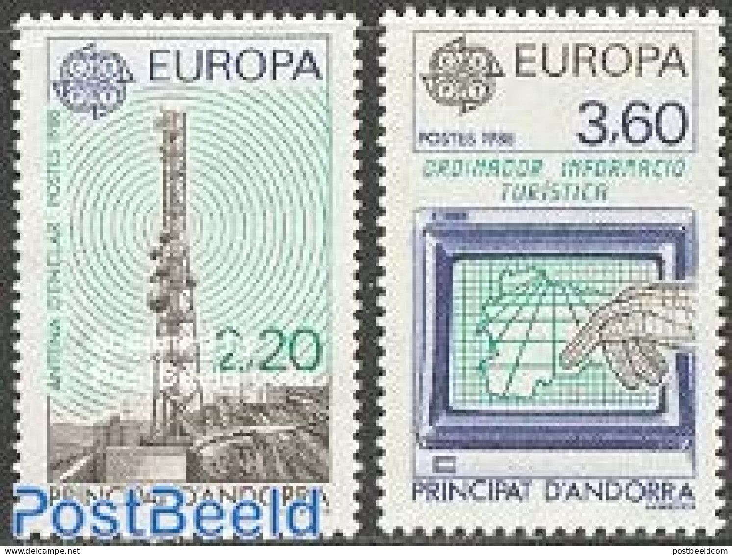 Andorra, French Post 1988 Europa, Telecommunication 2v, Mint NH, History - Science - Europa (cept) - Computers & IT - .. - Ungebraucht