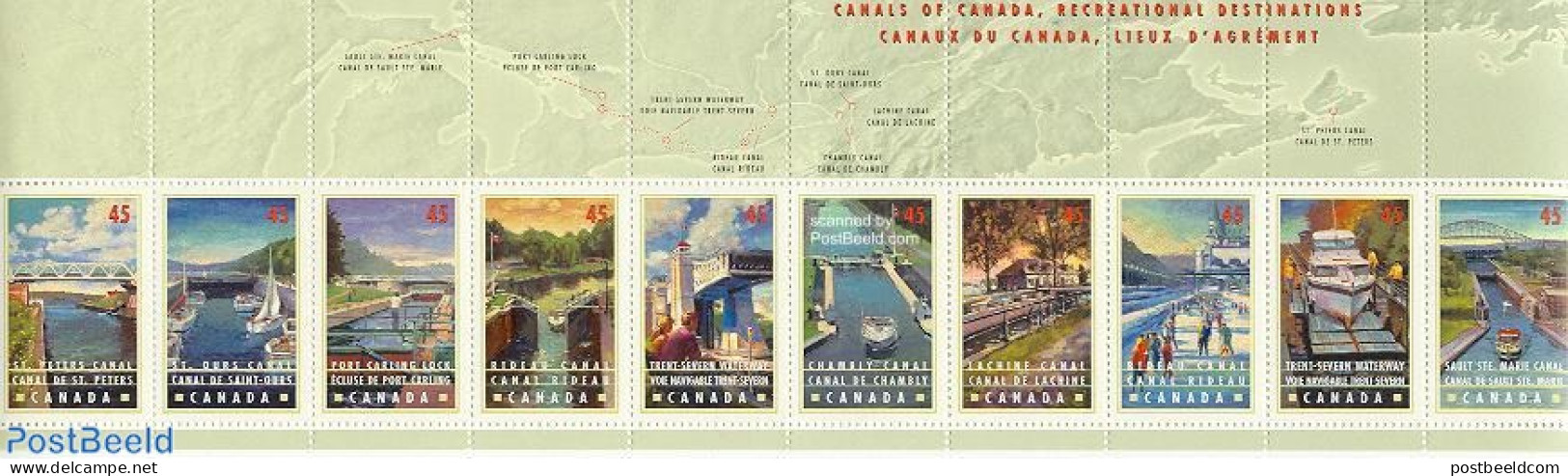 Canada 1998 Waterways 10v (from Booklet), Mint NH, Sport - Transport - Cycling - Ships And Boats - Art - Bridges And T.. - Ungebraucht