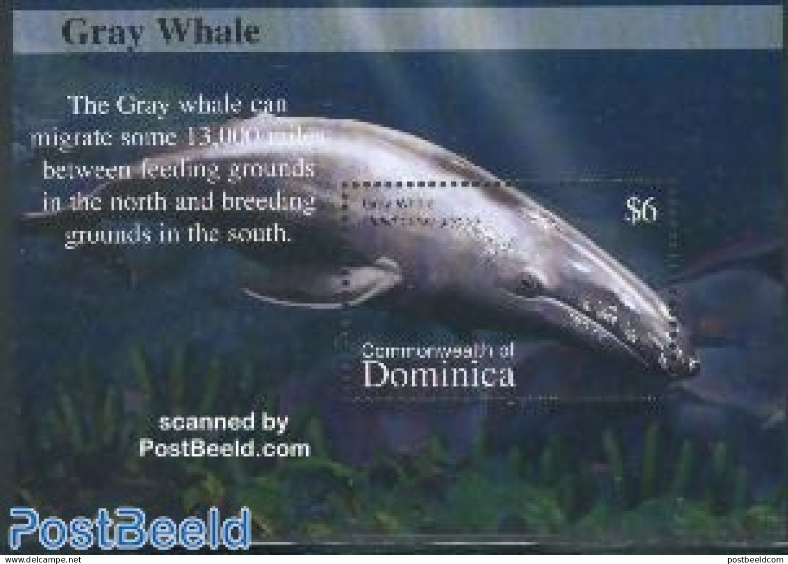 Dominica 2002 Gray Whale S/s, Mint NH, Nature - Sea Mammals - Dominicaanse Republiek