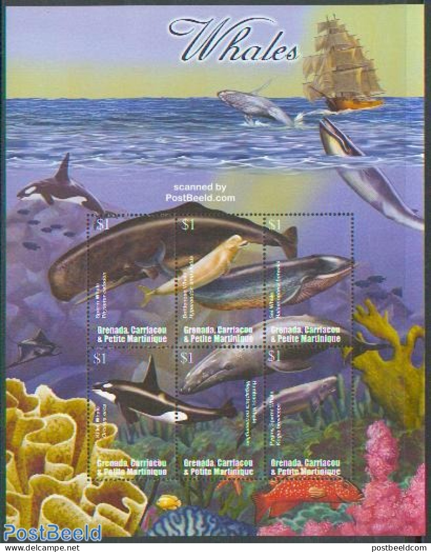 Grenada Grenadines 2002 Whales 6v M/s /Sperm Whale, Mint NH, Nature - Transport - Fish - Sea Mammals - Ships And Boats - Fische