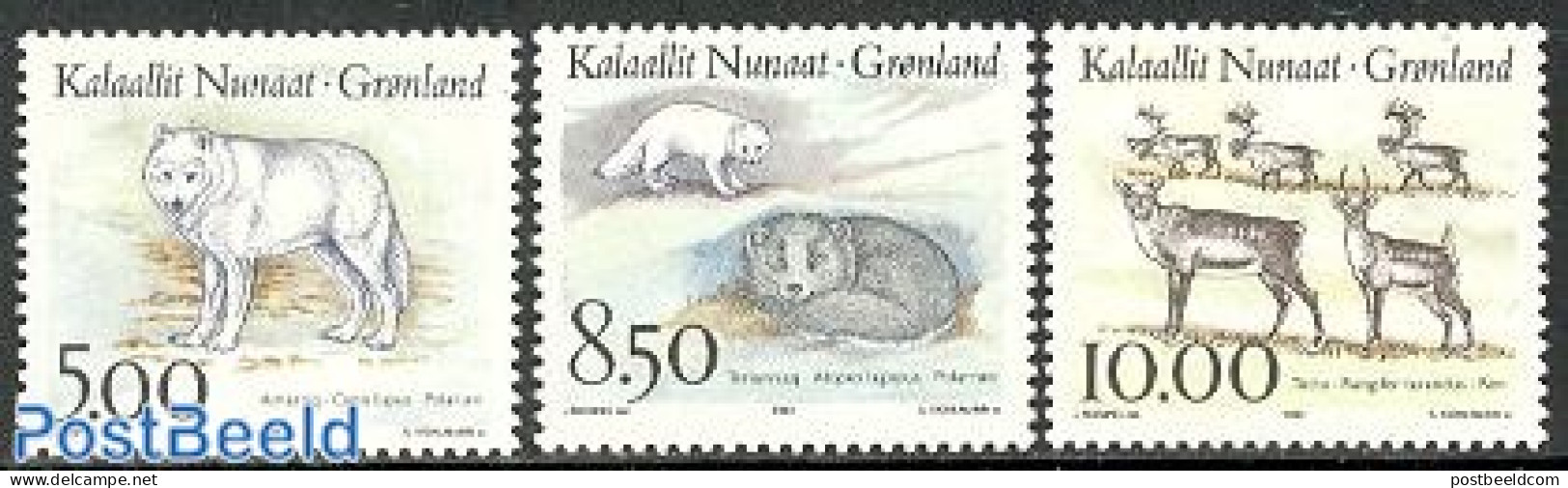 Greenland 1993 Animals 3v, Mint NH, Nature - Animals (others & Mixed) - Deer - Dogs - Unused Stamps
