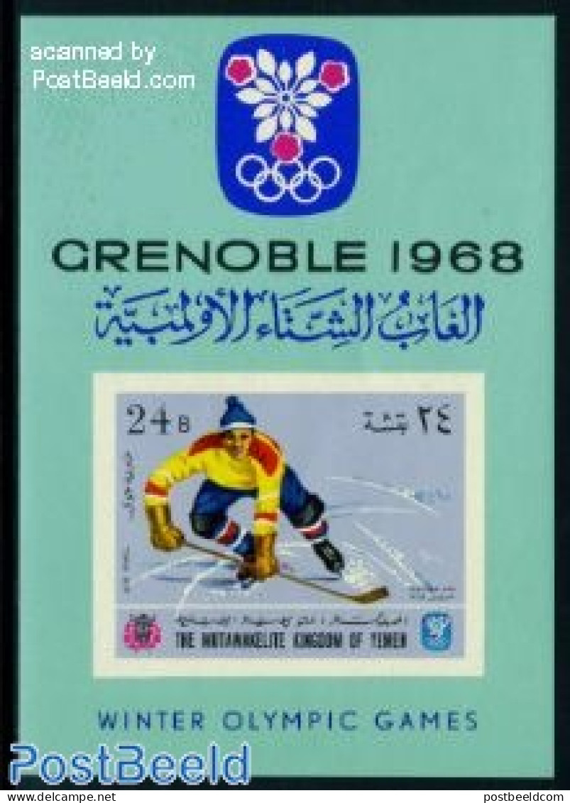 Yemen, Kingdom 1968 Olympic Winter Games S/s Imperforated, Mint NH, Sport - Ice Hockey - Olympic Winter Games - Hockey (Ice)