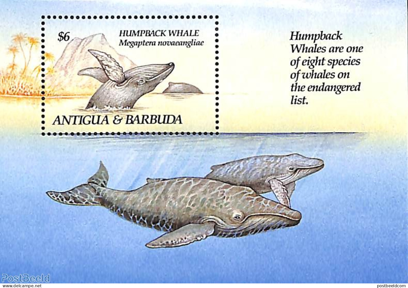 Antigua & Barbuda 1993 Humpback Whale S/s, Mint NH, Nature - Animals (others & Mixed) - Sea Mammals - Antigua Et Barbuda (1981-...)