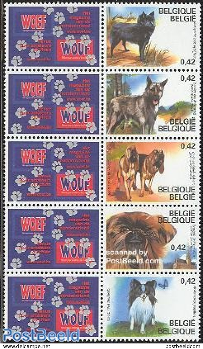 Belgium 2002 Dogs 5v+5tabs [++++], Mint NH, Nature - Dogs - Nuovi