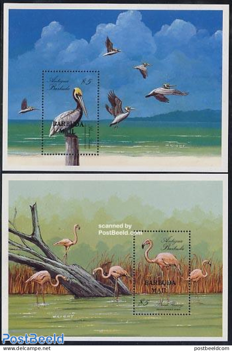 Barbuda 1988 Birds 2 S/s, Mint NH, Nature - Birds - Flamingo - Barbuda (...-1981)