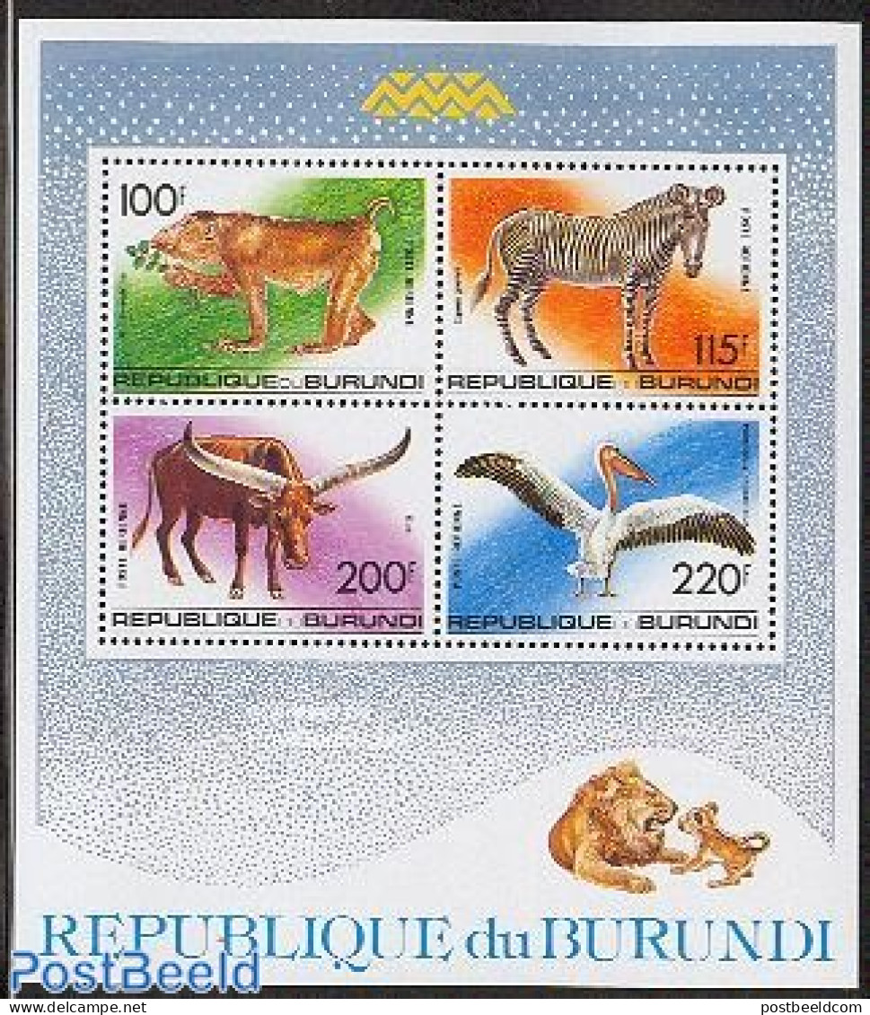 Burundi 1992 Animals S/s, Mint NH, Nature - Animals (others & Mixed) - Birds - Cat Family - Monkeys - Zebra - Other & Unclassified