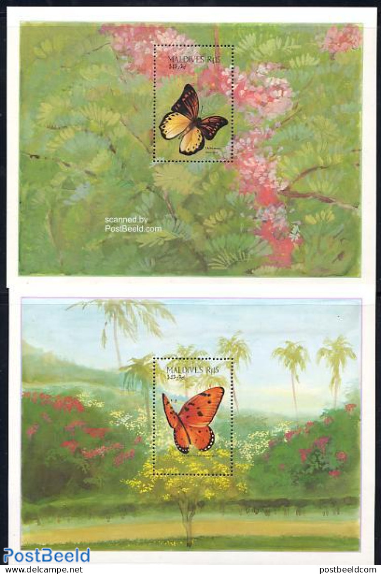 Maldives 1987 Butterflies 2 S/s, Mint NH, Nature - Butterflies - Maldives (1965-...)