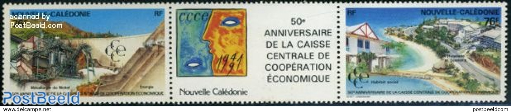 New Caledonia 1991 Central Bank 2v+tab [:T:] (tab May Vary), Mint NH, Science - Various - Mining - Banking And Insurance - Neufs