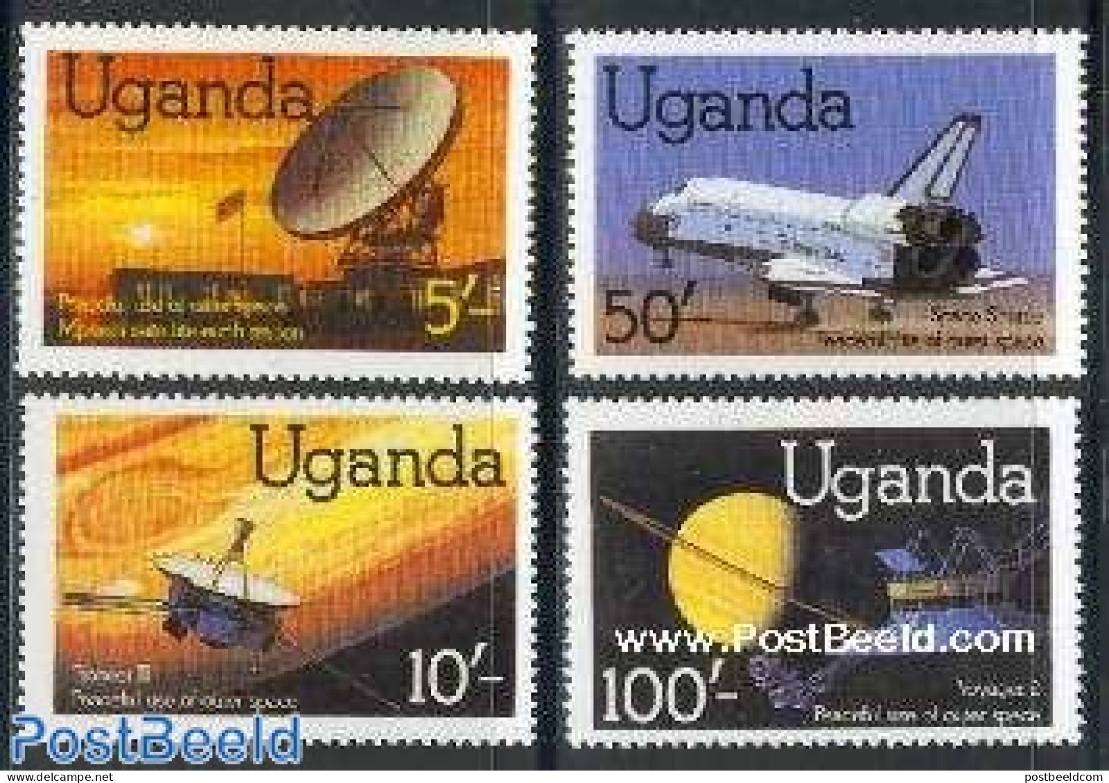 Uganda 1982 Peacefull Use Of Space 4v, Mint NH, Science - Transport - Astronomy - Telecommunication - Space Exploration - Astrologie