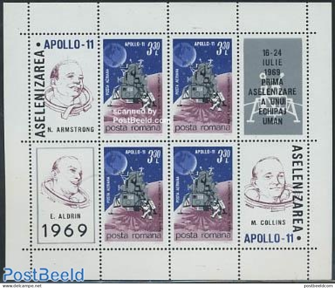 Romania 1969 Apollo 11 S/s, Mint NH, Transport - Space Exploration - Unused Stamps