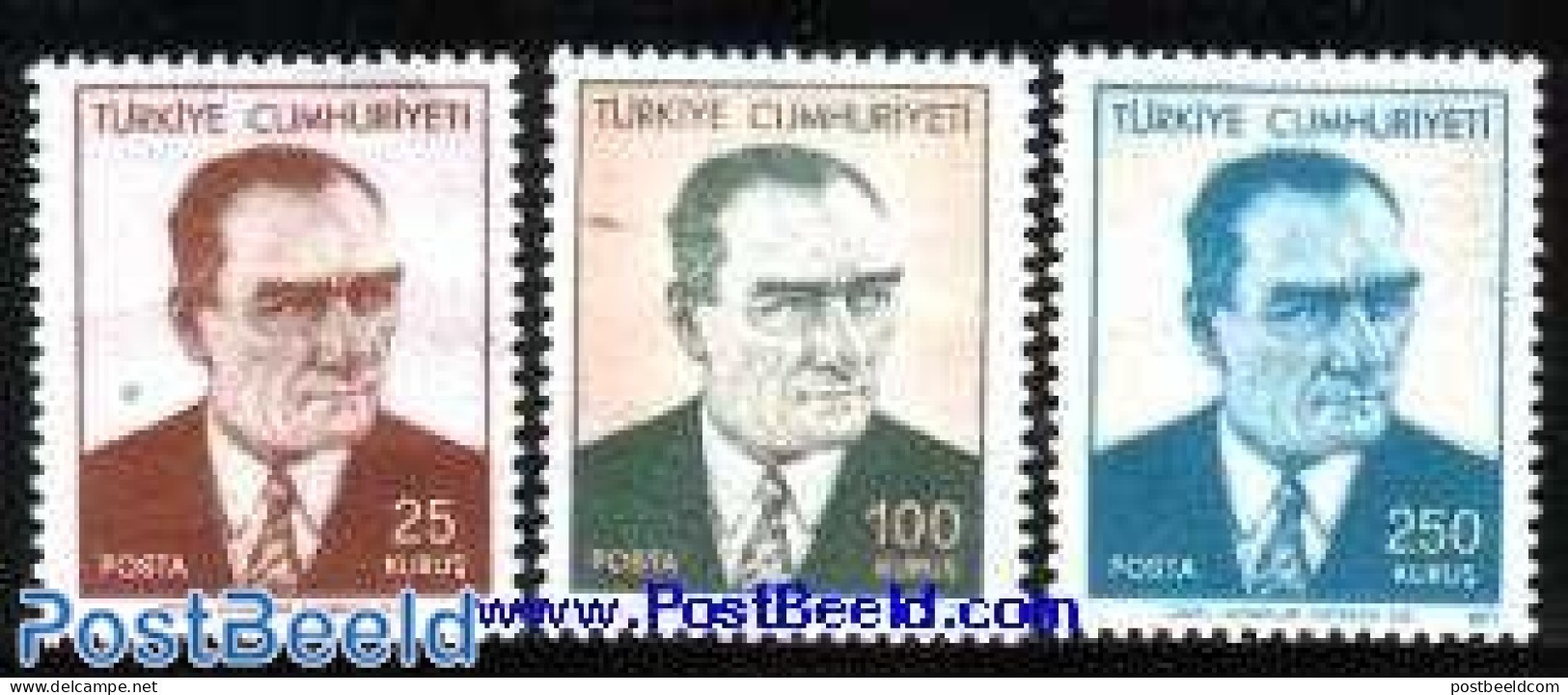 Türkiye 1971 Definitives 3v, Mint NH, History - Politicians - Autres & Non Classés