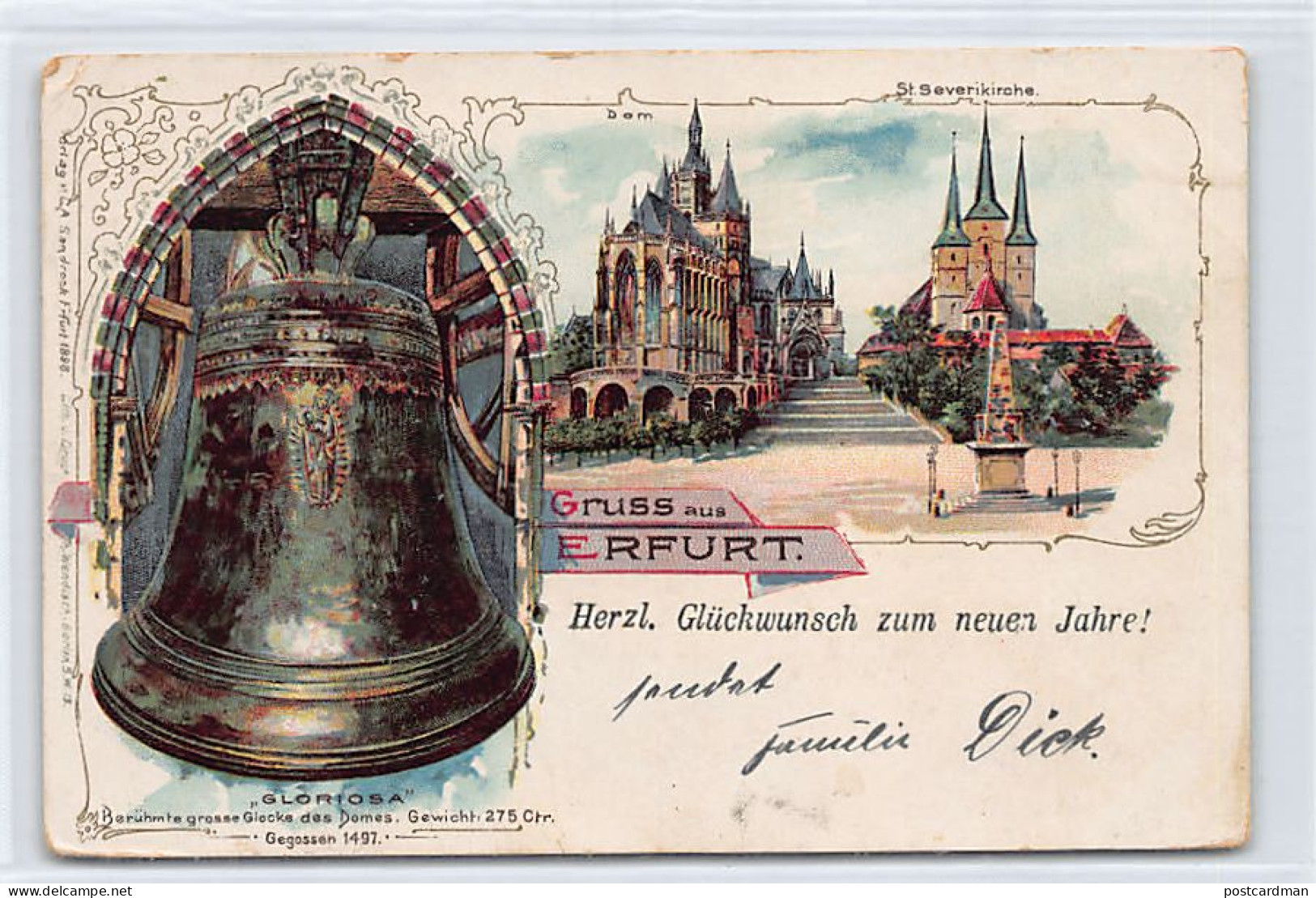 Erfurt (TH) Litho GLORIOSA Berühmte Glocke Des Domes, Dom, St Severikirche Verlag CA Sandrock Frankfurt 1898 - Erfurt