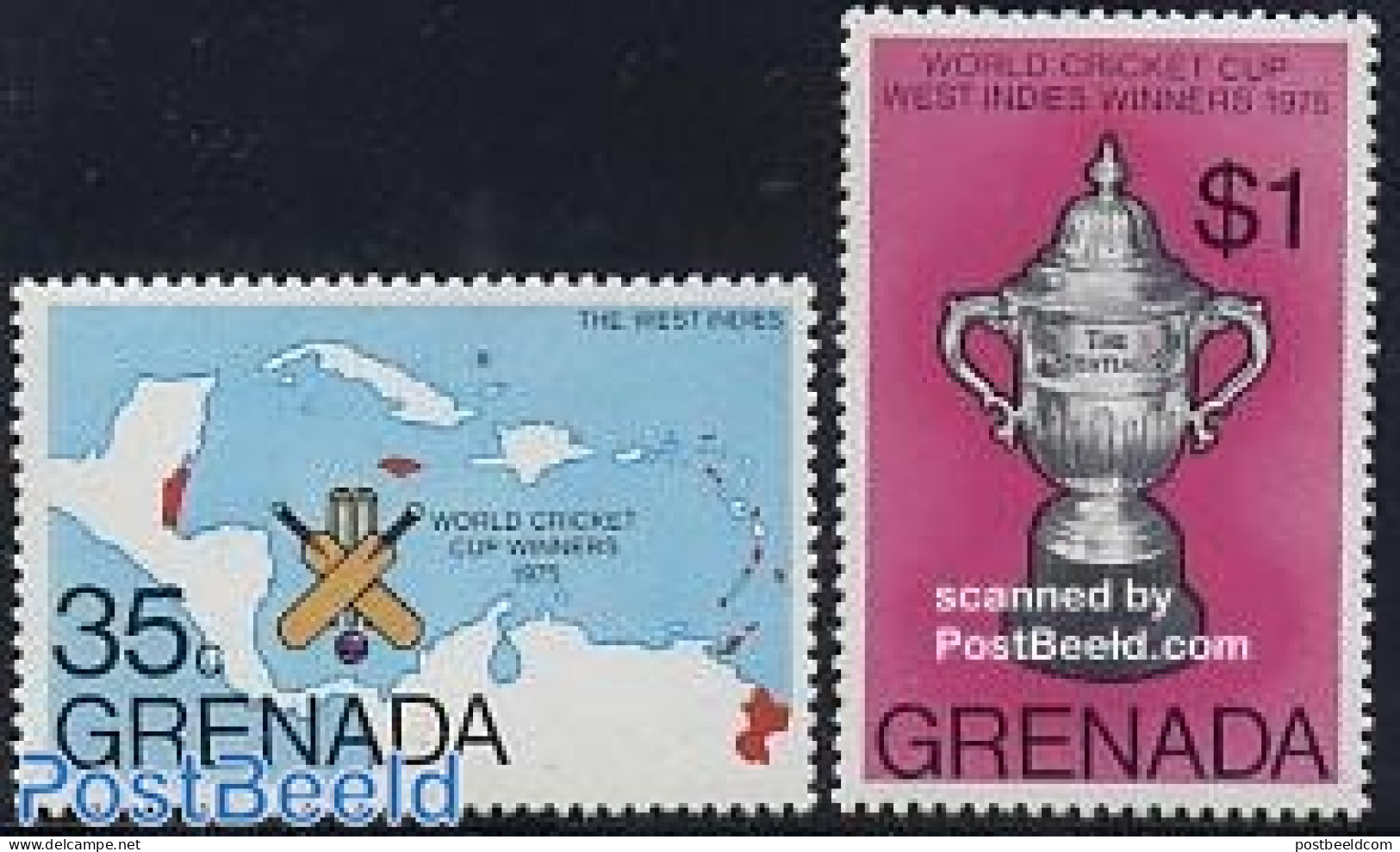 Grenada 1976 Cricket Championship 2v, Mint NH, Sport - Various - Cricket - Sport (other And Mixed) - Maps - Cricket