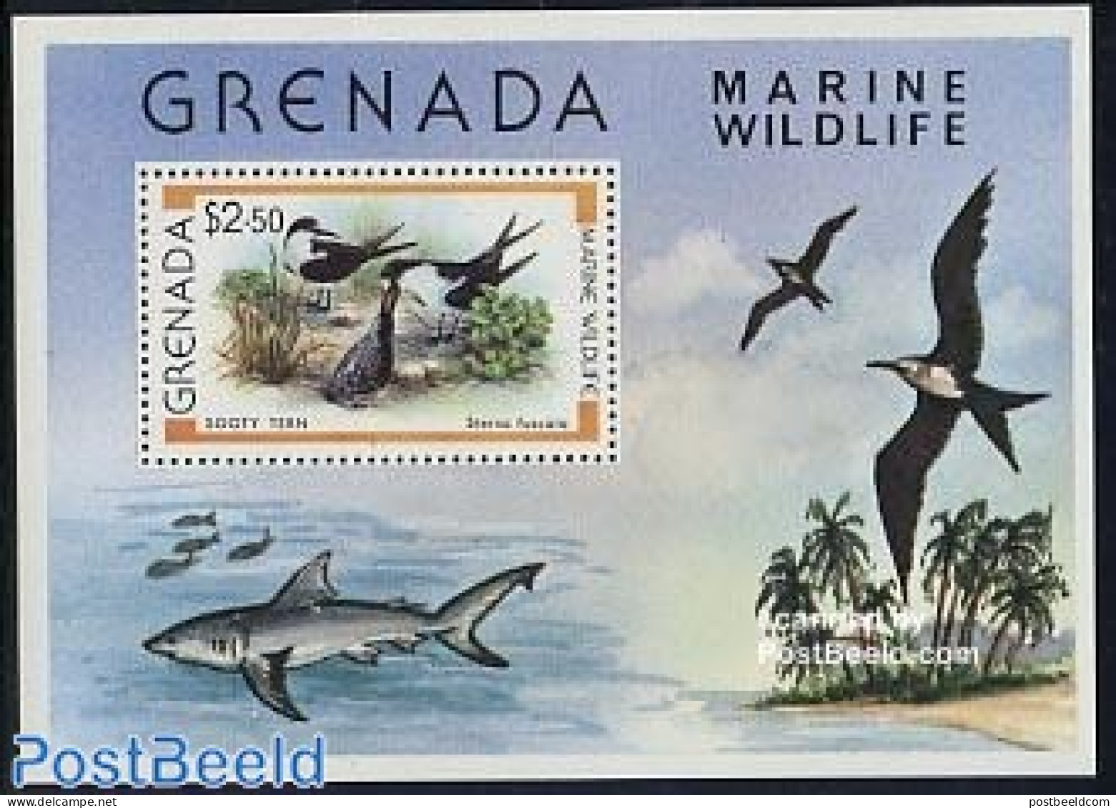 Grenada 1979 Fauna S/s, Mint NH, Nature - Birds - Fish - Sharks - Poissons