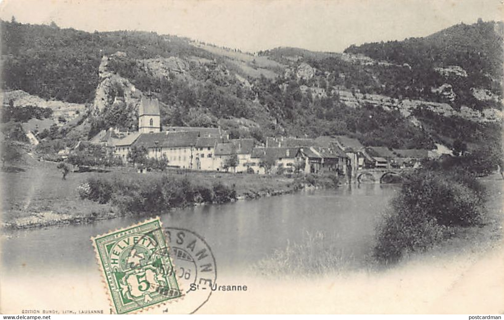 Suisse - Saint-Ursanne (JU) Vue Générale - Ed. Burgy, Lith.  - Saint-Ursanne