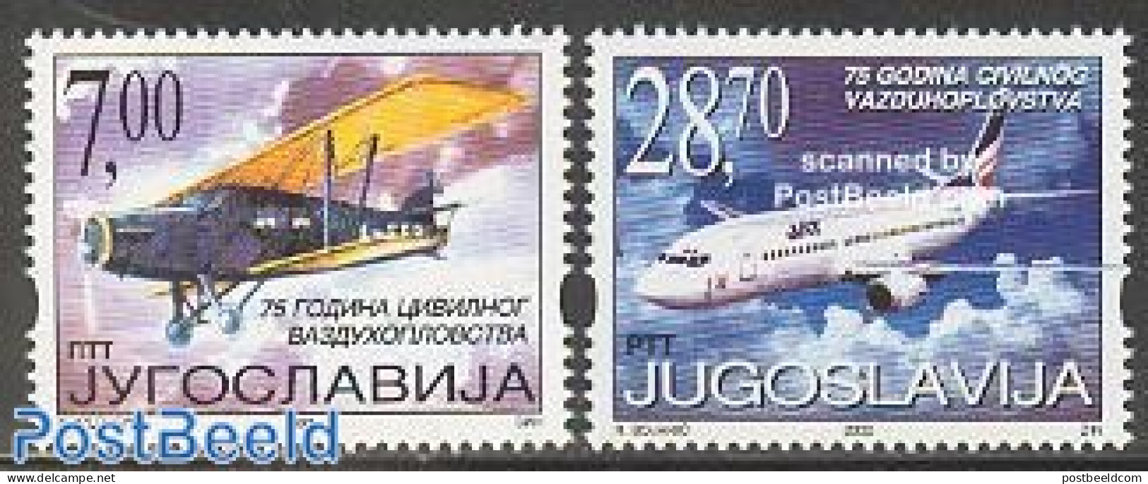 Yugoslavia 2002 Civil Aviation 2v, Mint NH, Transport - Aircraft & Aviation - Unused Stamps