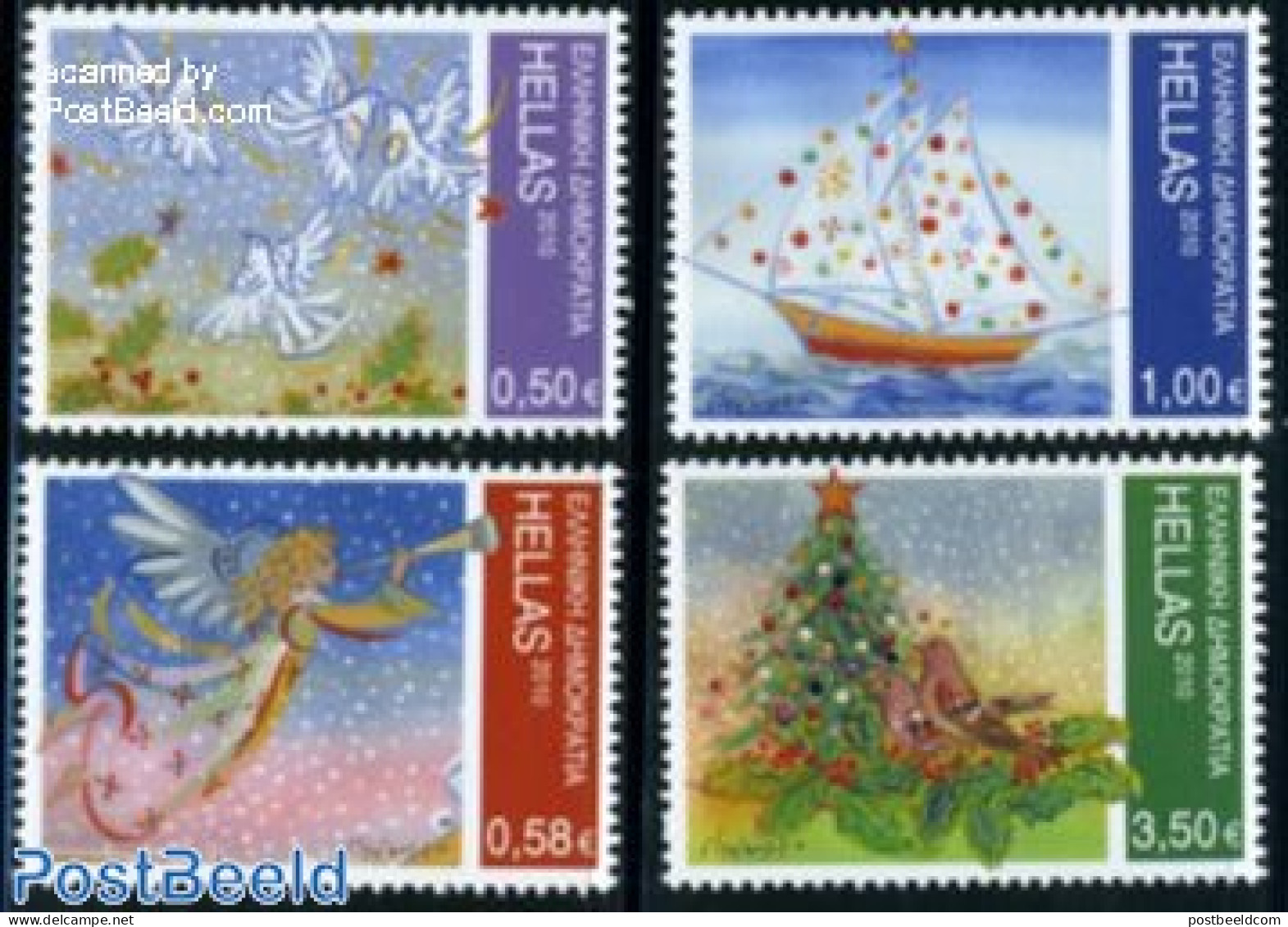 Greece 2010 Christmas 4v, Mint NH, Nature - Religion - Transport - Birds - Angels - Christmas - Ships And Boats - Unused Stamps